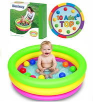 Bestway Bebek Havuzu 51128 Renkli 10 Adet Toplu Şişme Taban Çocuk Eğlence Oyun Havuzu 70cm x 24cm (Çok Renkli)