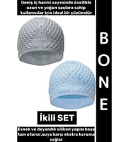 #Bone Esnek Yumuşak Silikon Havuz Deniz Yüzme Kulağa Su Geçirmez Büyük Beden Saç Bonesi İkili SET