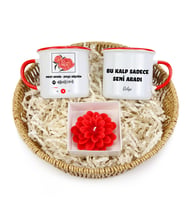 Özel Tasarım 2'li Kupa & Lotus Mum Hediye Seti (Model 1)