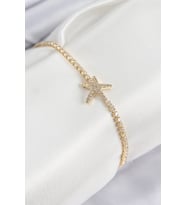 Pirinç Zirkon Taşlı Deniz Yıldızı Model Gold Renk Kadın Bileklik 5886 - LOHO3207-9884
