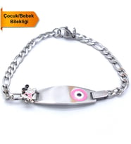 Bebek Bileklik Çelik Pembe Nazar Boncuklu Mickey Mouselu BLK-960 (Beyaz)
