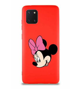 Samsung Galaxy Note 10 Lite Soft Premier Kapak Minnie Mouse-B Tasarımlı Silikon Kılıf - Kırmızı (Şeffaf)