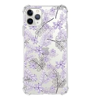 Apple iPhone 11 ProMax Uyumlu Köşe Korumalı Antişok  Kapak Floral Lila Tasarımlı Şeffaf  Kılıf