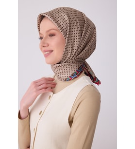 Klasik Desen İpek Twill Eşarp - 2026 İlkbahar-Yaz (T)  4326 (Vizon)