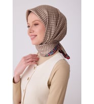 Klasik Desen İpek Twill Eşarp - 2026 İlkbahar-Yaz (T)  4326 (Vizon)