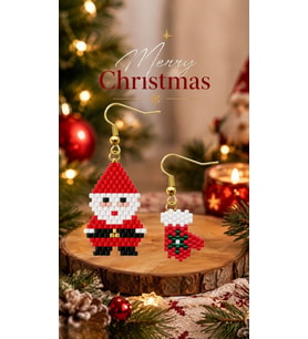 Miyuki Boncuk El Yapımı Noel Baba Ve Eldiven Küpe Yılbaşı Christmas Noel