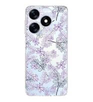 PrintiFy Tecno Spark 10 Uyumlu Kamera Korumalı Floral Lila Tasarımlı Şeffaf Silikon Kılıf