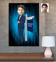 Kişiye Özel Karikatür Baskılı Ahşap Tablo Emlakcı Erkek-1 30x40
