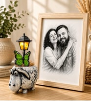 Kişiye Özel Karakalem Fotoğraflı Ahşap Çerçeveli Sevimli Kuzu Masa Lambası