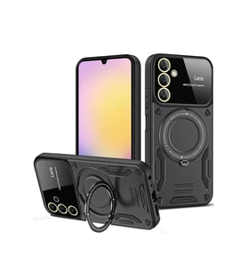 Newface Samsung Galaxy S25 Kılıf Joy Lens Standlı Kapak - Siyah