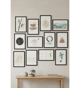 12 Parça Minimal Doğa Temalı Dekoratif Çerçeve Görünümlü Tablo Seti