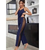 Bambu Tül Detaylı Pijama Takımı (Lacivert)
