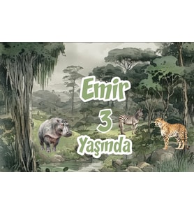 Safari Zebra ve Leopar Temalı Doğum Günü Afişi 70x100 cm