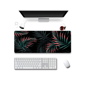 SonicTouch Bohem Palmiye Yapraklı Siyah Gamer Oyuncu Dikişsiz Sıvı Geçirmez Klavye Mouse Pad 32x70Cm