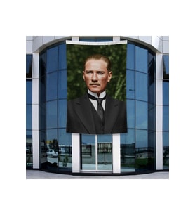 Sivil Takım Elbiseli Gazi Mustafa Kemal Atatürk Portre Poster Bayrak Raşel Kumal 4x6 metre ATA64