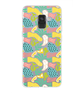 Samsung Galaxy A8 2018 ile Uyumlu 1mm Kapak Memphis Desen Tasarımlı Şeffaf Silikon Kılıf