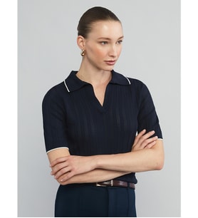 LCWAIKIKI Classic Lacivert Polo Yaka Desenli Kadın Triko Kazak