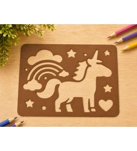3D Baskı Unicorn ve Gökkuşağı Çizim Şablonu - Desen Kalıbı - Kahverengi