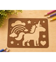 3D Baskı Unicorn ve Gökkuşağı Çizim Şablonu - Desen Kalıbı - Kahverengi