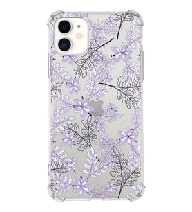Apple iPhone 11 Uyumlu Köşe Korumalı Antişok  Kapak Floral Lila Tasarımlı Şeffaf  Kılıf