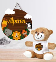 Kişiye Özel Bebek Kapı Süsü ve Peluş Ayıcık Seti – Baby Shower / Hastane Odası