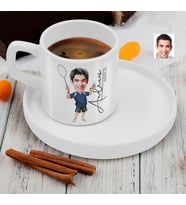 BK Gift Kişiye Özel Sunum Tabaklı Erkek Badminton Karikatürlü Kahve Fincanı-1, Sevgiliye Hediye, Aileye Hediye, Arkadaşa Hediye