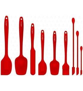 Drongo Kavanoz Sıyırıcılı Silikon Spatula Seti 9 Parça Kırmızı