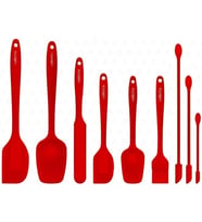 Drongo Kavanoz Sıyırıcılı Silikon Spatula Seti 9 Parça Kırmızı
