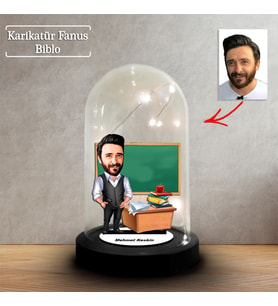 Kişiye Özel Karikatür Erkek Öğretmen Tasarımlı Fanus Biblo, Öğretmene Hediye, Öğretmenler Günü, Öğretmenler Günü Hediyesi, FN225