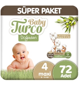 Baby Turco Doğadan Süper Paket 4 Beden Bebek Bezi 72 Adet