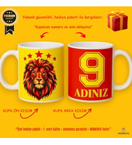 Sarı Kırmızı 5 Yıldızlı Aslan Baskılı Taraftar Kupası – Hediye Paketli Kişiye Özel İsim, Forma Numarası & Logo-2