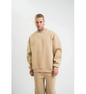 Uzun Kol Bisiklet Yaka Basic SweatShirt - Bej