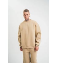 Uzun Kol Bisiklet Yaka Basic SweatShirt - Bej