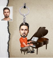 Kişiye Özel Piyanist Karikatürlü  Ahşap Anahtarlık Bay-1-Eco