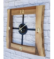 Markakanvas Doğal Ceviz Masif Ahşap,Metal Kare Duvar Saati 50x50cm