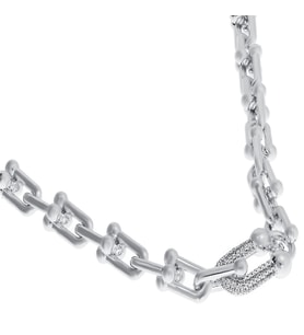 Bayan Taşlı Çelik Halka Detay Kolye (Silver)