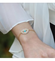 Göz Modeli Turkuaz Taşlı Gold Kaplama Gümüş Bileklik