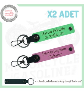 Ekiplere Özel Hediyelik Set, İsim Ve Plaka Yazılabilen x2'li Anahtarlık, Pembe-F Yeşil-Laci