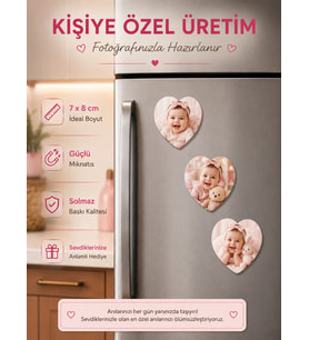 3 Kalpli Fotoğraf Magneti Kız Bebeğe Kişiselleştirilebilir Sevimli Anı Hediyesi