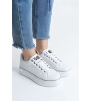 MINA Bağcıklı Ortopedik Taban Kadın Sneaker Spor Ayakkabı  CBT - Beyaz/Gümüş