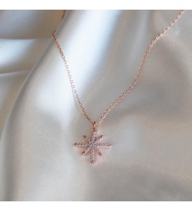 Zirkon Taşlı Kutup Yıldızı Rose Gold Kaplama Gümüş Kolye