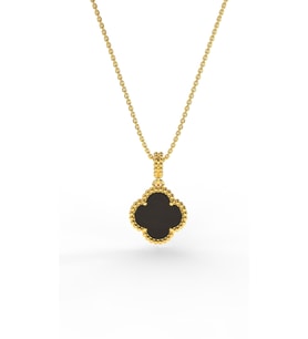 925 Ayar Oniks Taşlı Gold Van Cleef Yonca Gümüş Kolye