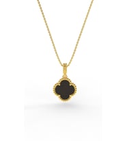 925 Ayar Oniks Taşlı Gold Van Cleef Yonca Gümüş Kolye