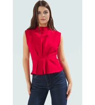 Rahat Kolsuz Bluz Yazlık Dokuma Polyester Karışımlı Trend Tasarım Seçkin Malzeme (Kırmızı)