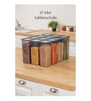 12li Kavanoz Seti & Saklama Kabı & Erzak Kabı 12x1900 Ml (20 Lı Etiket Hediyeli)