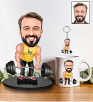 Kişiye Özel Fitness Tasarımlı Karikatür Biblo Anahtarlık Ve Kupa Hediye Seti 57