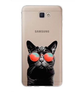 PrintiFy Samsung Galaxy J7 Prime ile Uyumlu 1mm Slim Fit Kedi 3 050d Baskılı Şeffaf  Kılıf
