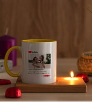 Kişiye Özel Youtube Tasarım Fotoğraflı Ahşap Altlıklı Mumlu Sarı Kupa