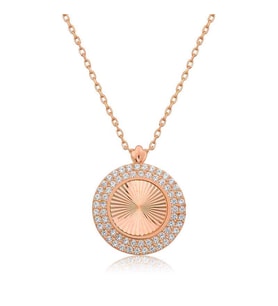 Gümüş Rose Oval Fırfır Bayan Kolye