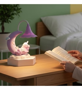 Ay ve Unicorn Tasarımlı Sevimli Şarjlı Masa Lambası (Mor)